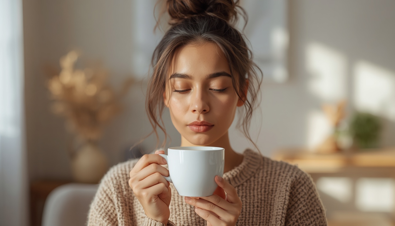 Person beginning a focused morning routine with natural light